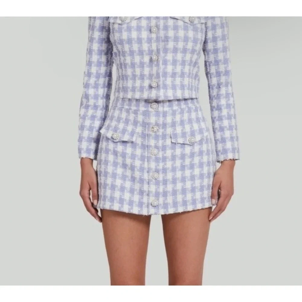 Amanda Uprichard XS Oleander Mini Skirt Lennox Tweed Lavender Preppy Spring - Picture 2 of 7